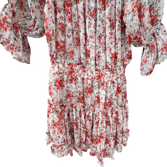 MISA Darla Dress Small Red Floral Ruffle Mini Off Shoulder Poppy Floral - Picture 7 of 11